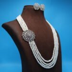 CZ Pendant Side Brooch Pearl Necklace - Image 4
