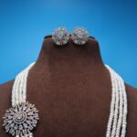 CZ Pendant Side Brooch Pearl Necklace - Image 5