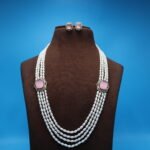 Pink Stone Side Brooch Oval Pearl Necklace - Image 2