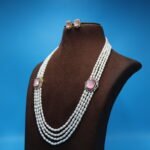 Pink Stone Side Brooch Oval Pearl Necklace - Image 3