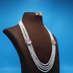 Pink Stone Side Brooch Oval Pearl Necklace - Image 4