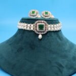 CZ Emerald Button Pearl Choker - Image 2