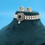 CZ Emerald Button Pearl Choker - Image 3