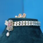 CZ Pink Stone Button Pearl Choker - Image 2