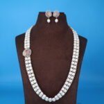 CZ Pink Pendant Side Brooch Necklace - Image 2