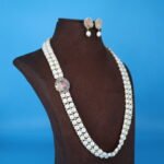 CZ Pink Pendant Side Brooch Necklace - Image 4