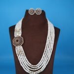 CZ Pendant Side Brooch Pearl Necklace - Image 2