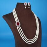 Ruby Pendant Side Brooch Pearl Necklace - Image 3