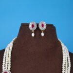 Ruby Pendant Side Brooch Pearl Necklace - Image 4
