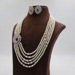 Ruby Pendant Side Brooch Pearl Necklace - Image 2