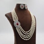 Ruby Pendant Side Brooch Pearl Necklace - Image 3