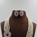 Ruby Pendant Side Brooch Pearl Necklace - Image 4