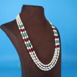 Three Layer Oval Pearl Necklace - Image 4
