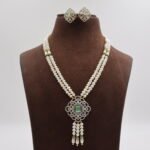 CZ  Emerald Pendant Pearl Necklace - Image 2