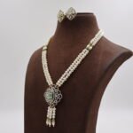 CZ  Emerald Pendant Pearl Necklace - Image 3