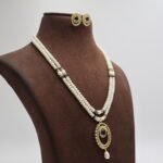 Blue Stone Round Pendant Pearl Necklace - Image 3