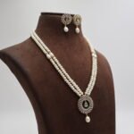 CZ Round Pendant Pearl Necklace - Image 3