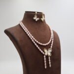 Butterfly Pendant Pearl Necklace Set - Image 3