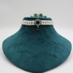 CZ Emerald Pendant Button Pearl Choker - Image 4