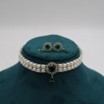 CZ Emerald Pendant Button Pearl Choker - Image 2