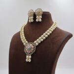 CZ Pink Stone Button Pearl necklace - Image 3