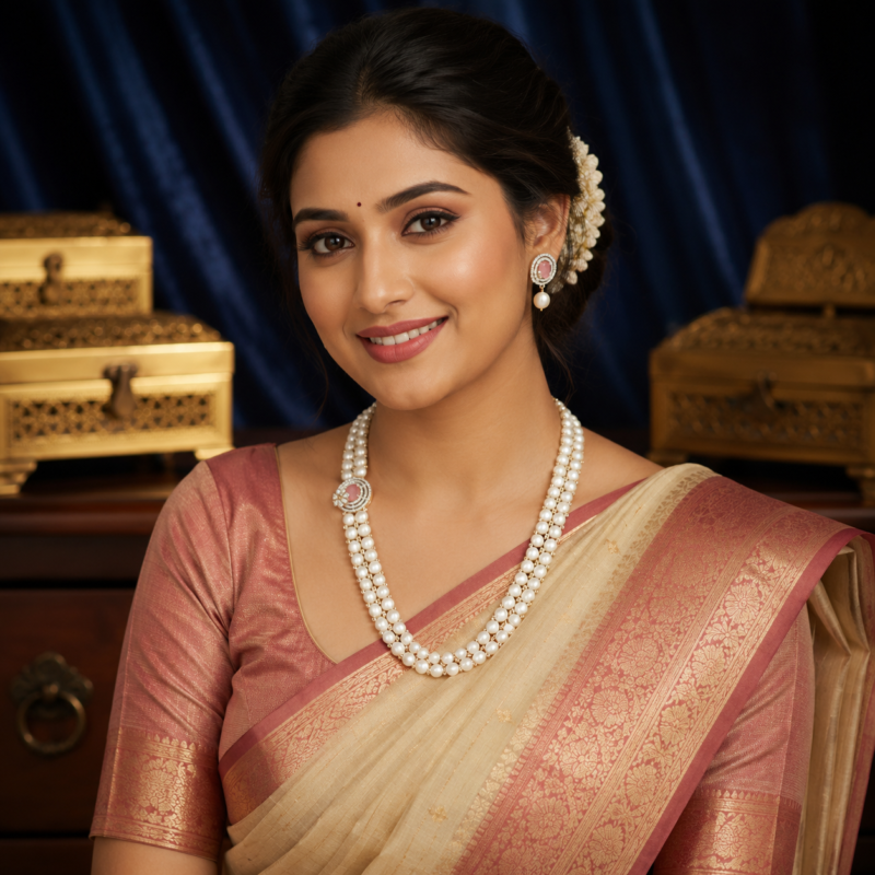 Buy CZ Pendant Side Brooch Pearl Necklace Online Hyderabad